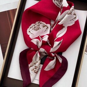 Elegant Red Floral Silk Scarf
